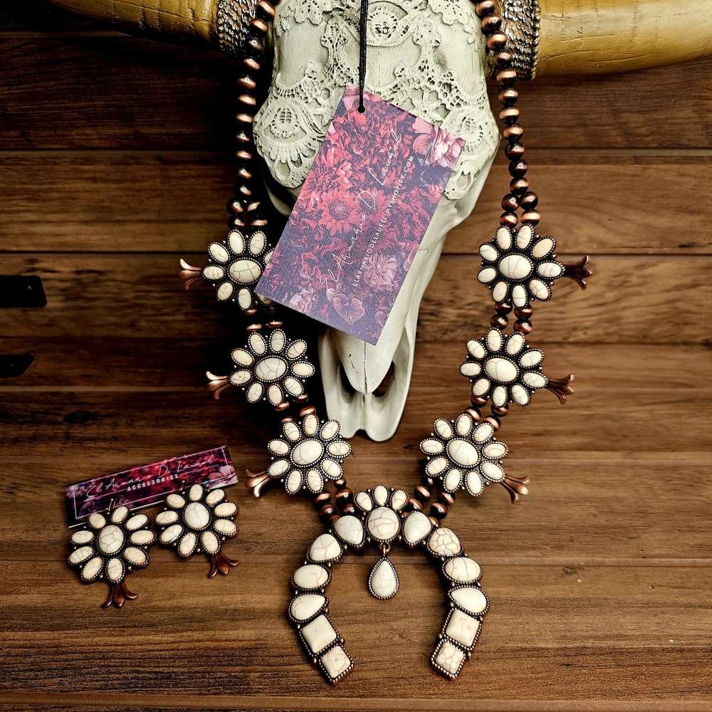 Elegant Floral Copper and Cream Necklace Set